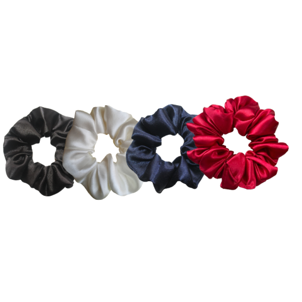 Satin Scrunchies Combo of 4 (Charcoal, Snow, Ink, Christmas)