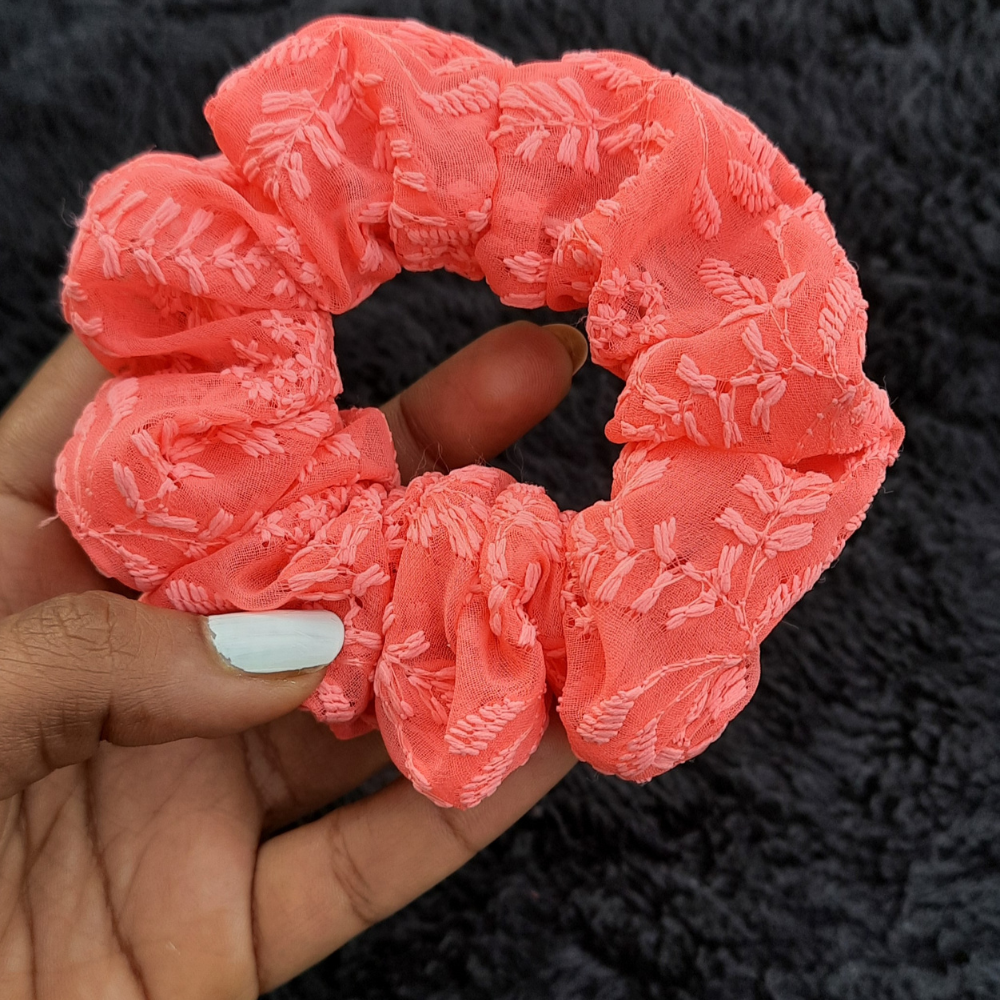 Pink Chikankaari Scrunchie
