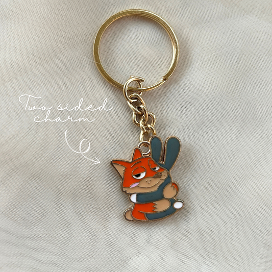 Zootopia Fox and Rabbit Two Sided Charm Keychain