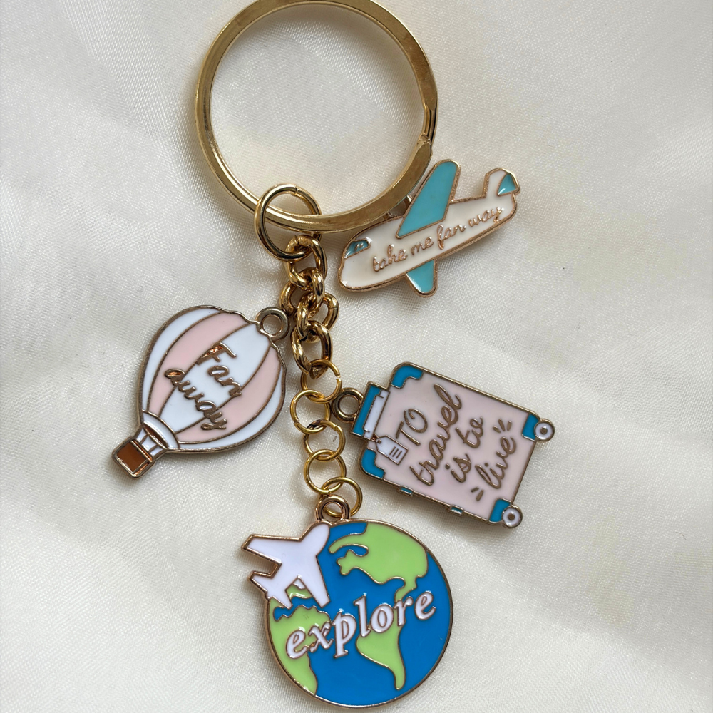 Travel themed Keychain Set of 4 Charms