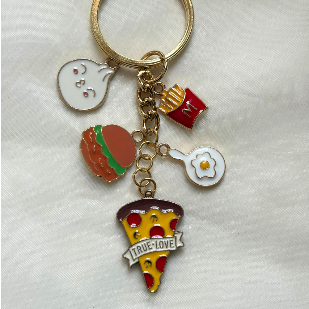 Pizza Keychain Set of 5 Charms - Food and Drink themed Keychains