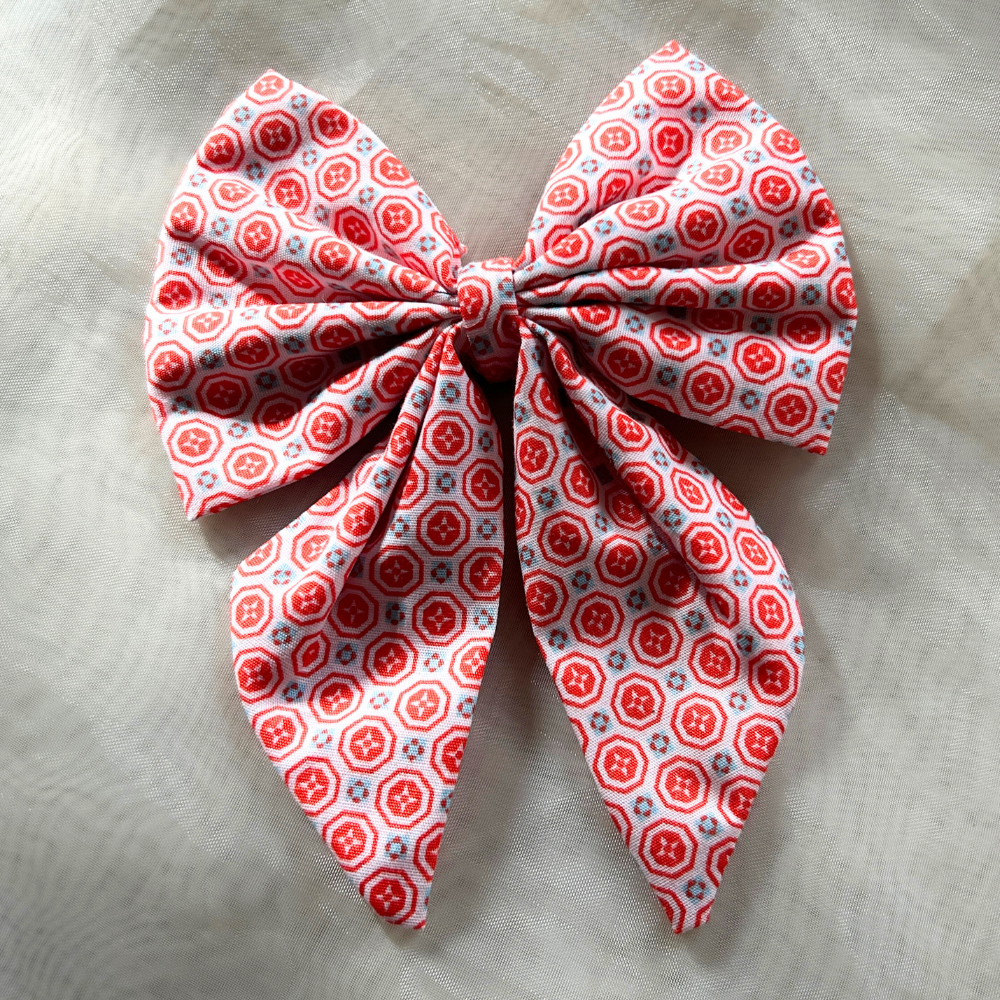 White and Red Prints Pigtail Bow