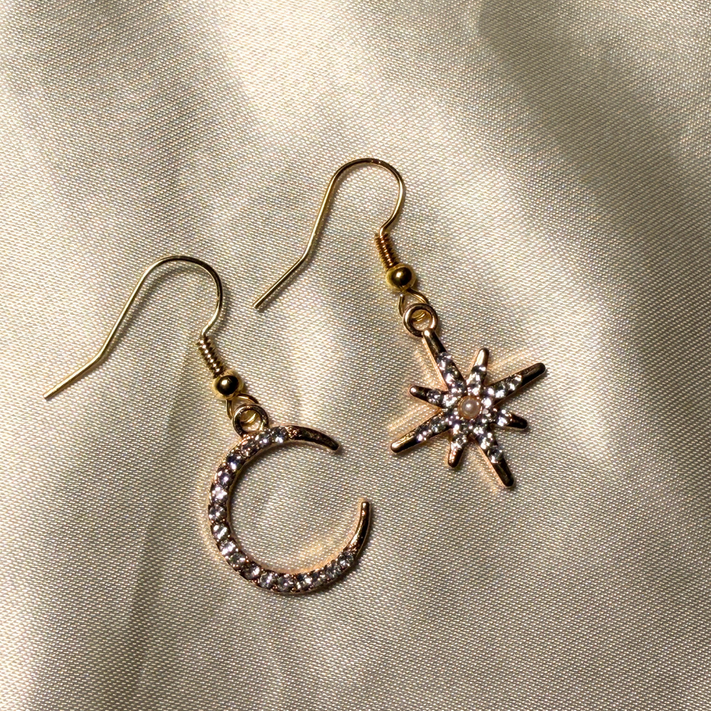 Sun and Moon Mismatched Earrings - Gold