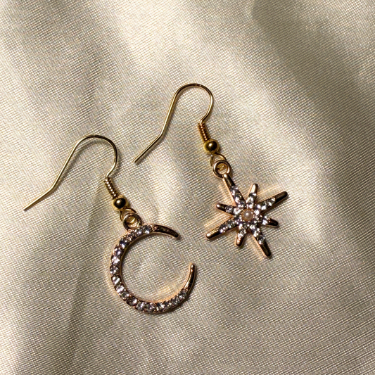 Sun and Moon Mismatched Earrings - Gold