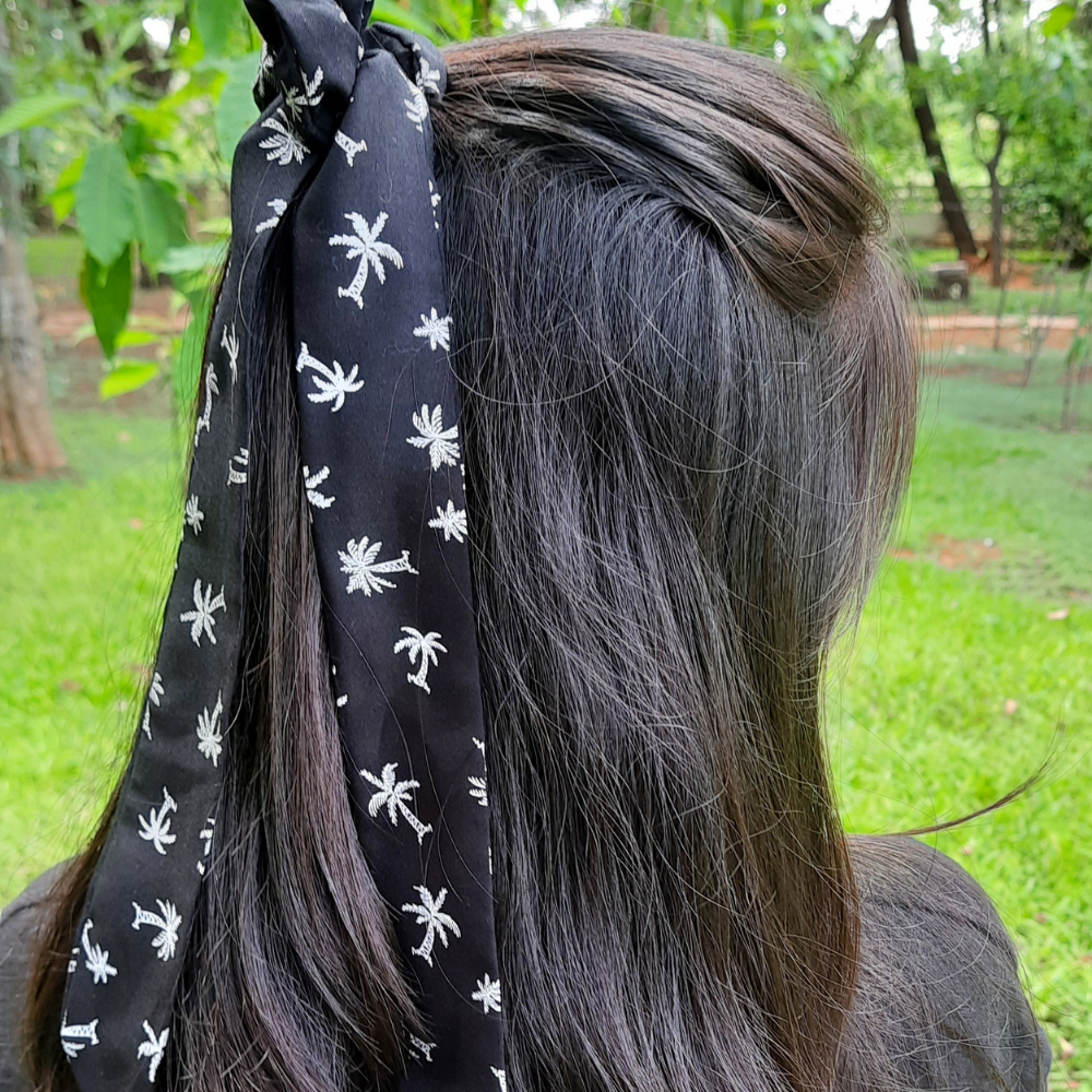 Palm Trees Black Scarf Scrunchie / Tail Scrunchie / Bowknot Scrunchie