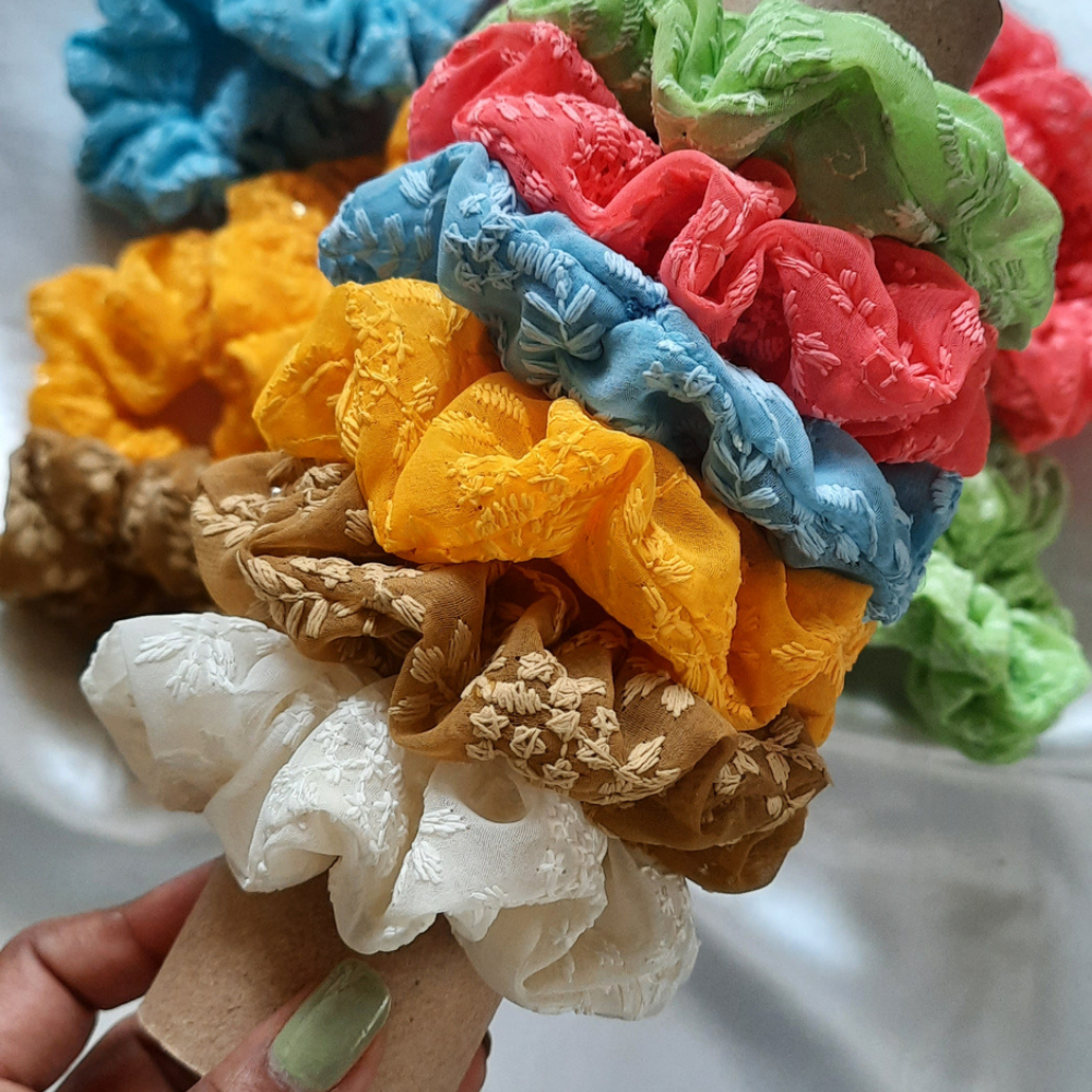 Chikankaari Scrunchies - Set of 4