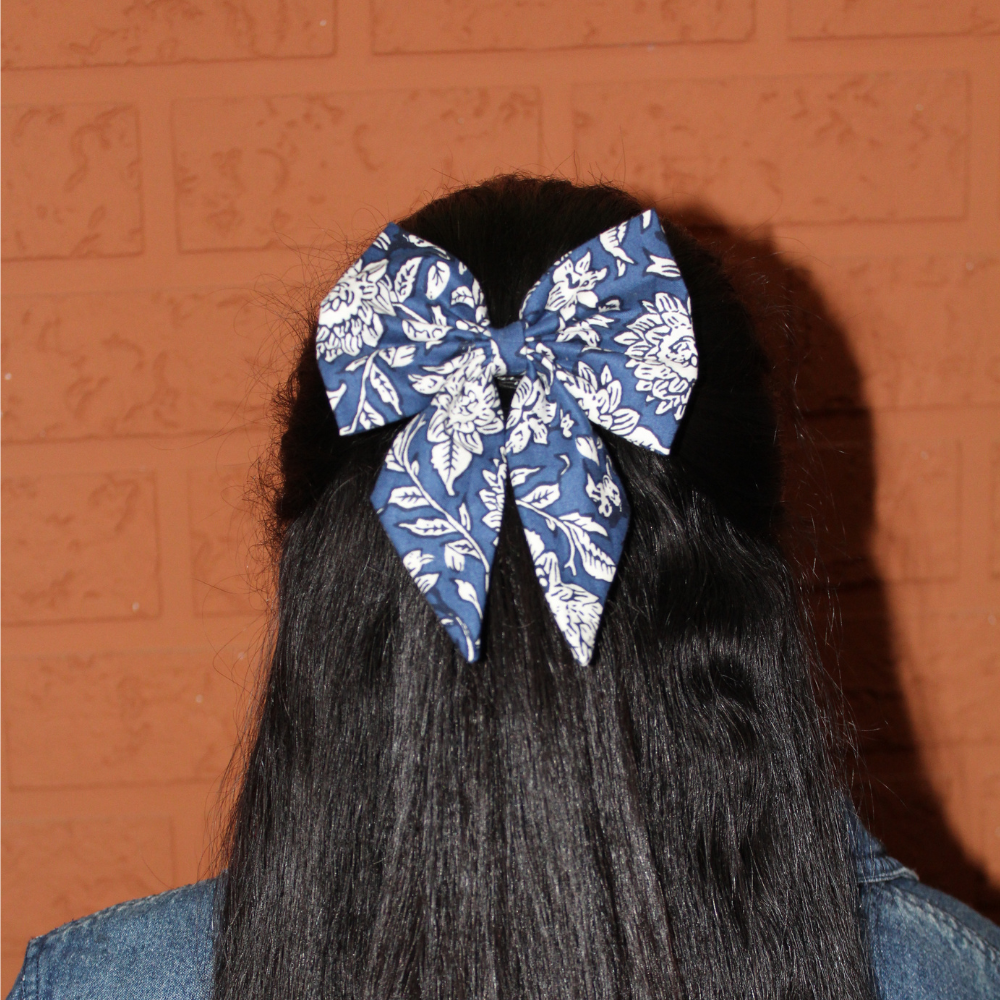 Blue Bageecha - Pigtail Bow