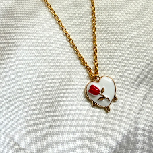 Heart with a Tulip Pendant - White