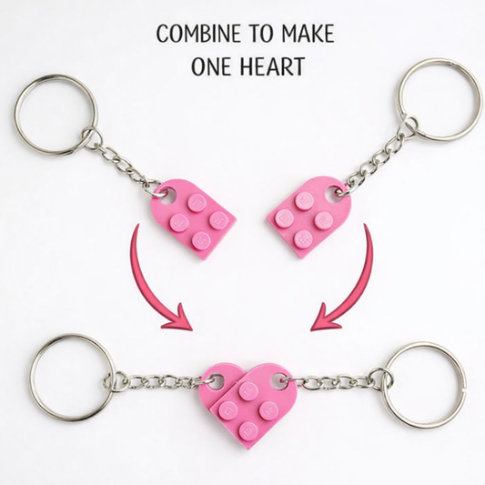 Lego Heart Couple Keychain - Set of 2 Keychains (Pink)