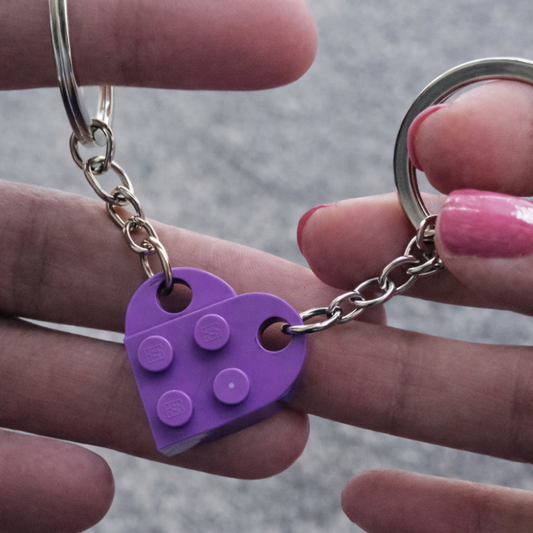 Lego Heart Couple Keychain - Set of 2 Keychains (Purple)