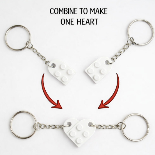 Lego Heart Couple Keychain - Set of 2 Keychains (White)