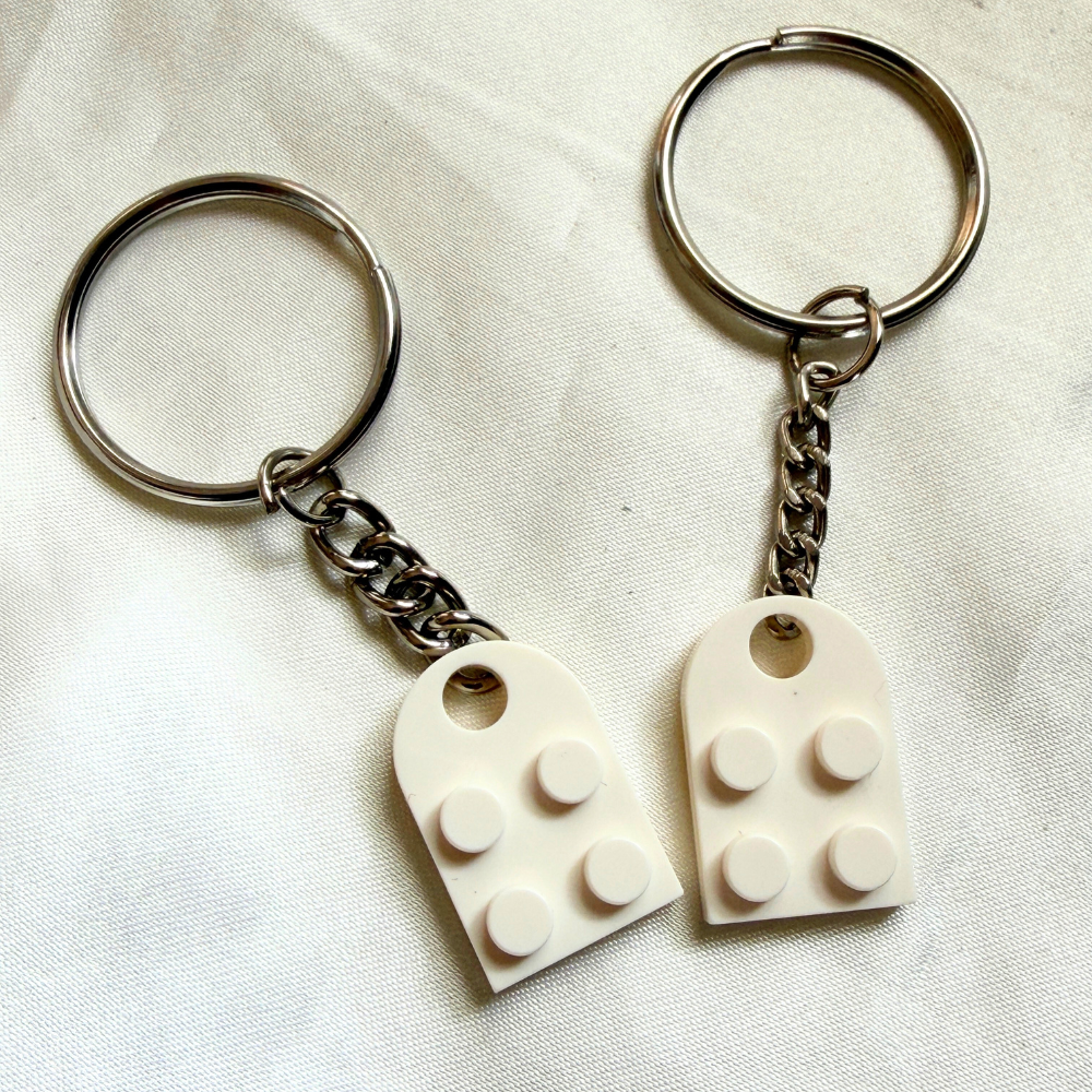 Lego Heart Couple Keychain - Set of 2 Keychains (White)