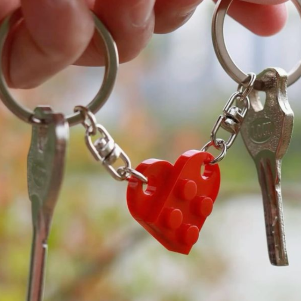 Lego Heart Couple Keychain - Set of 2 Keychains (Red)