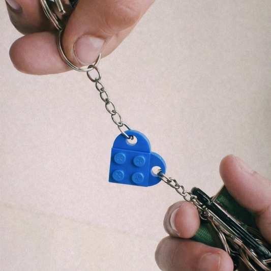 Lego Heart Couple Keychain - Set of 2 Keychains (Blue)