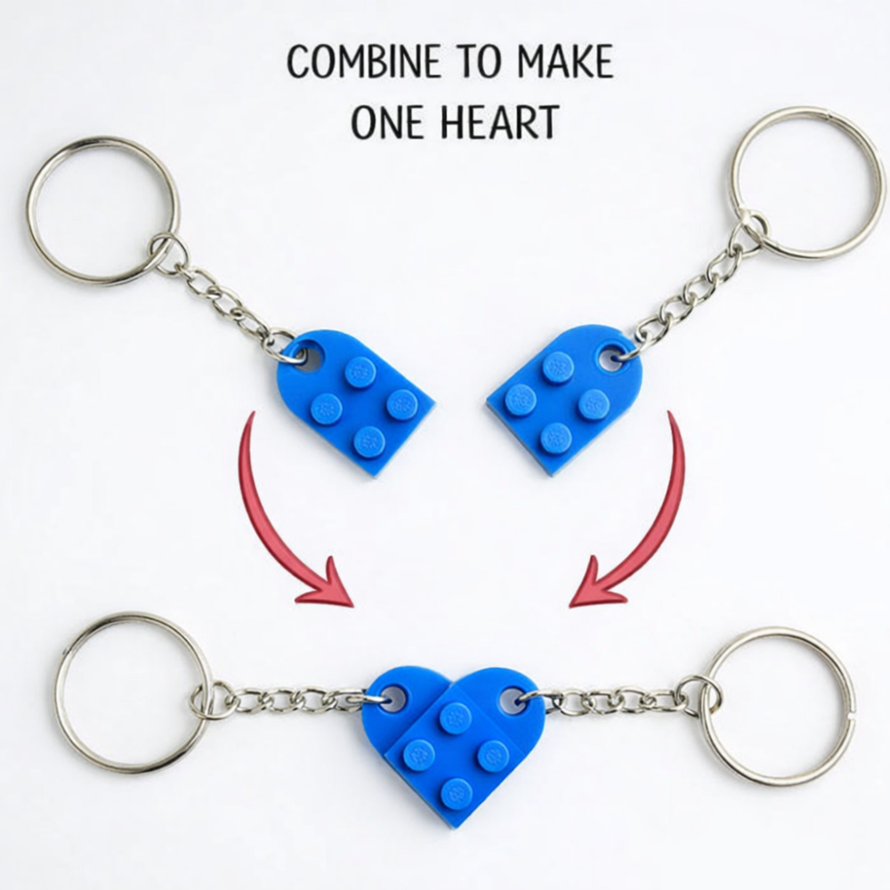 Lego Heart Couple Keychain - Set of 2 Keychains (Blue)