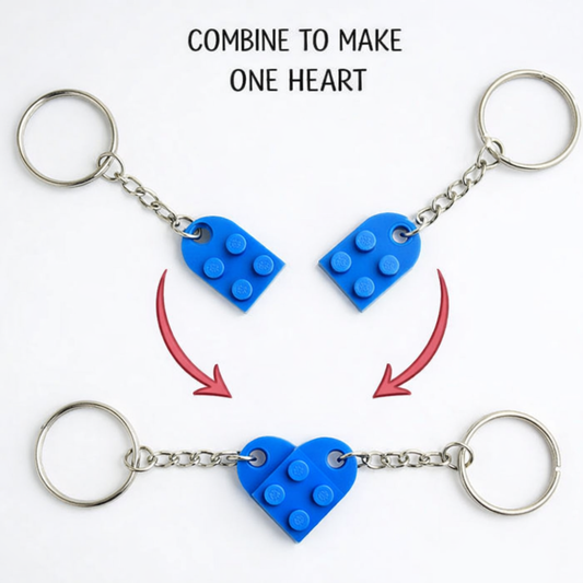 Lego Heart Couple Keychain - Set of 2 Keychains (Blue)
