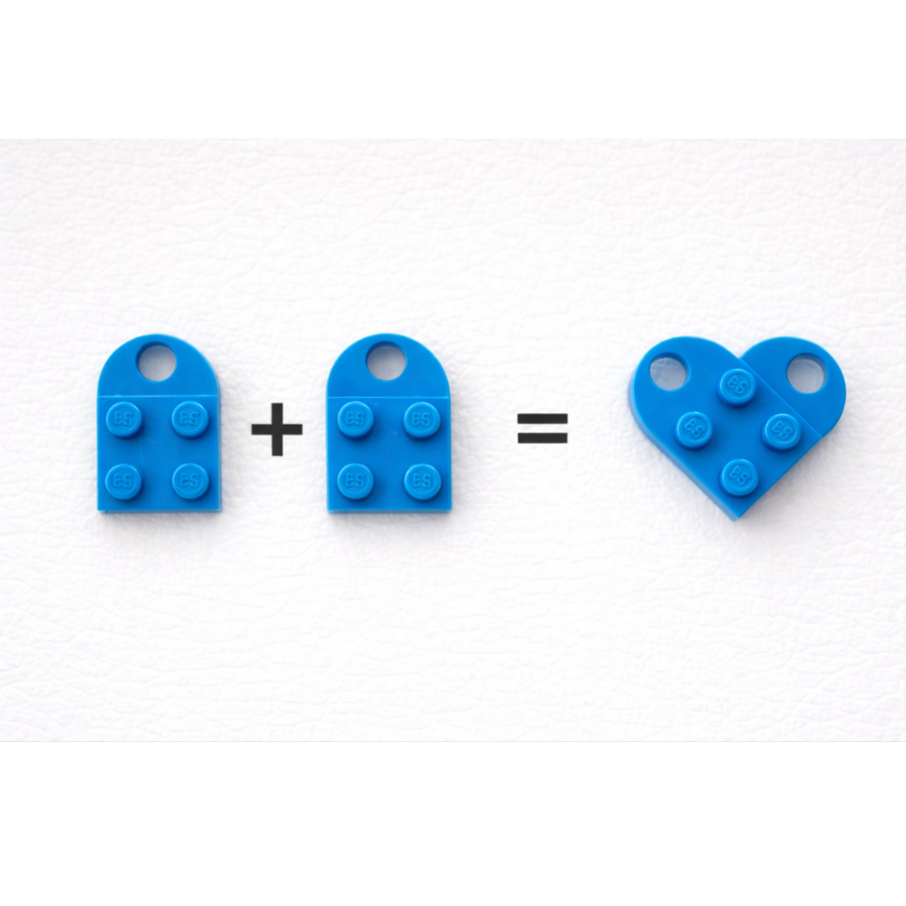 Lego Heart Couple Keychain - Set of 2 Keychains (Blue)