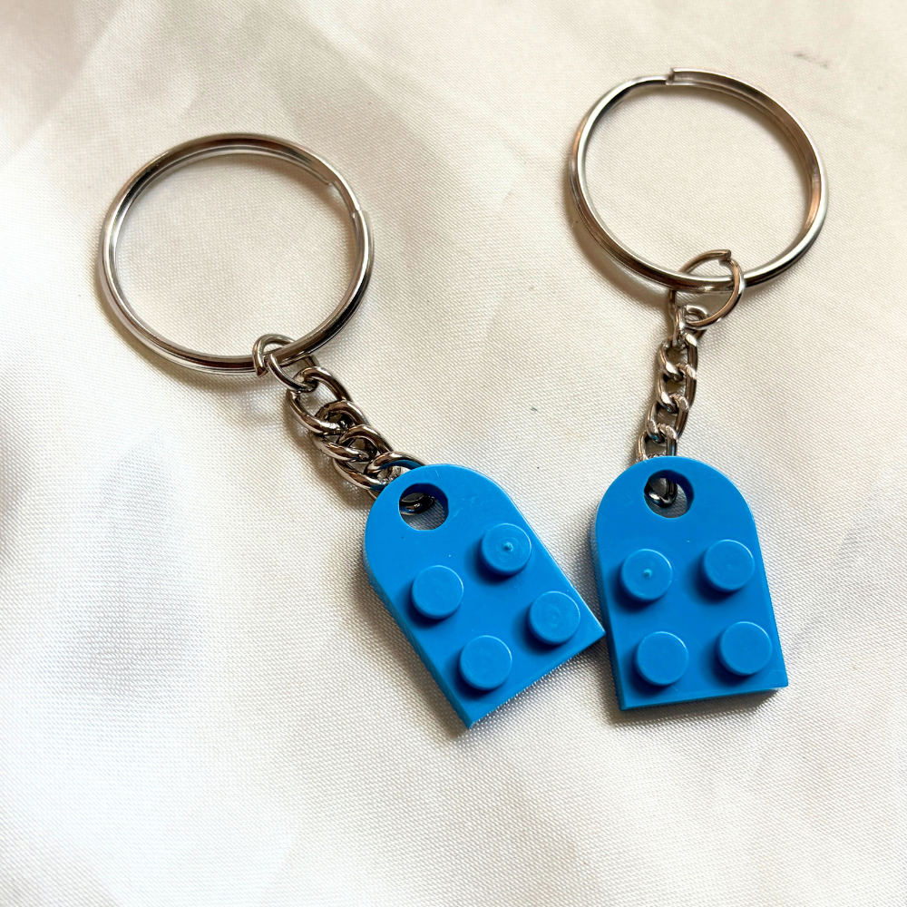 Lego Heart Couple Keychain - Set of 2 Keychains (Blue)