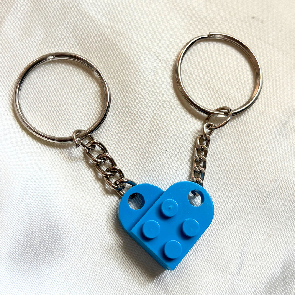 Lego Heart Couple Keychain - Set of 2 Keychains (Blue)