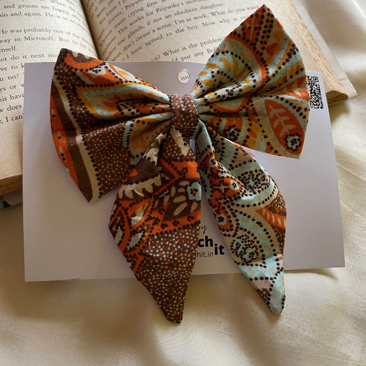 Orange Prints- Pigtail Bow