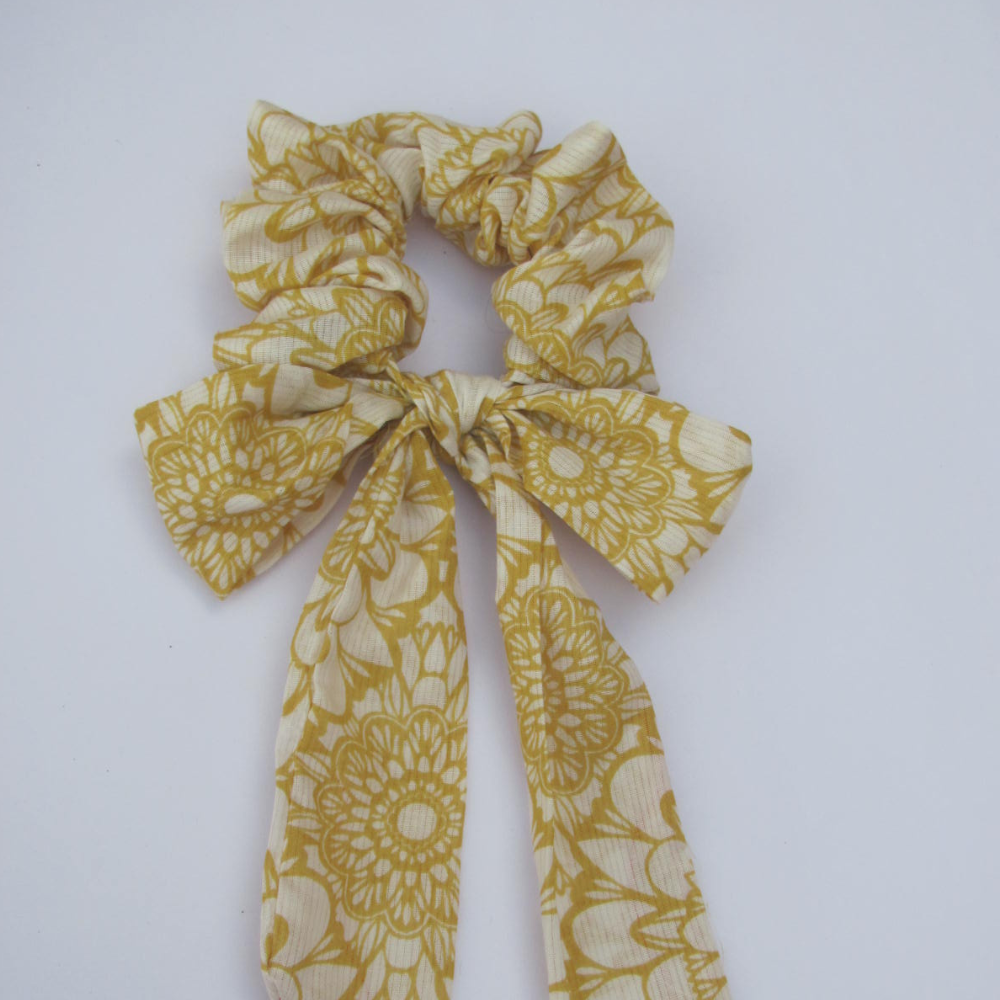 Yellow/Green Mandala Print Scarf Scrunchie / Tail Scrunchie / Bowknot Scrunchie