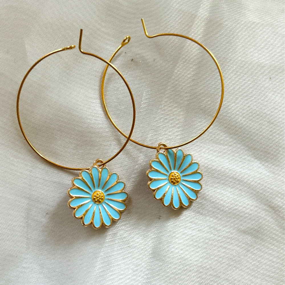 Daisy Hoop Earrings - Blue