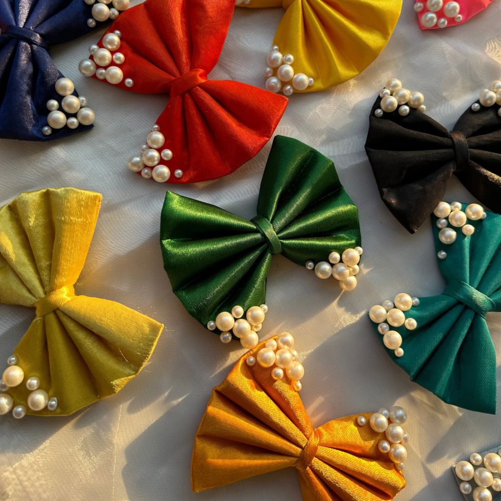 Teal Pearl Hair Bow