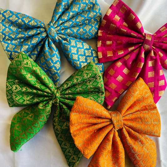 Yellow Ethnic Print - Pigtail Bow