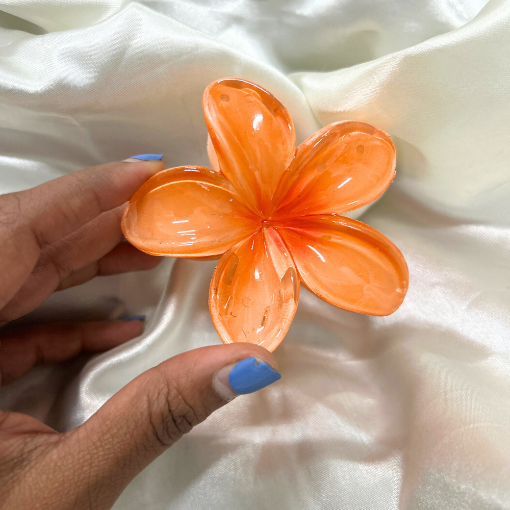 Orange Flower Claw Clip - Medium