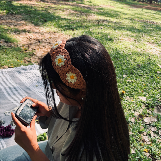 Crochet Sunflower Headband - Brown