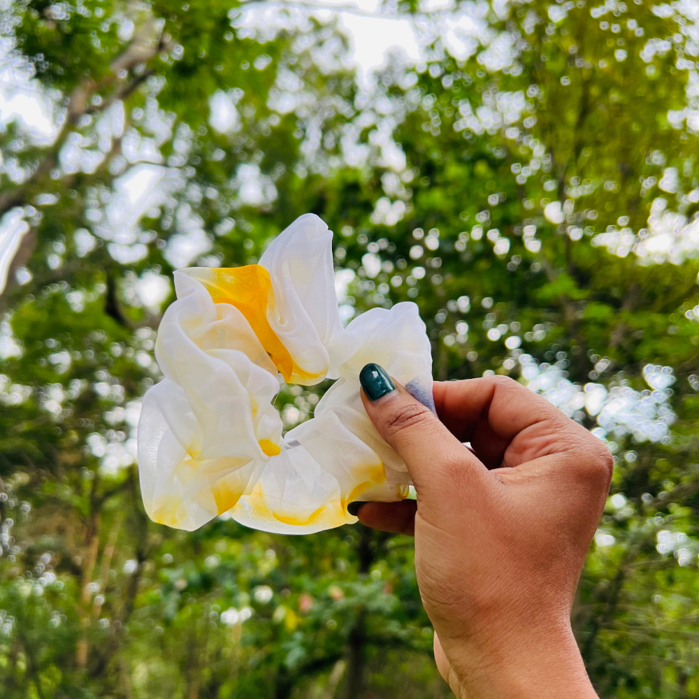 Yellow Tie Dye Organza Scrunchie