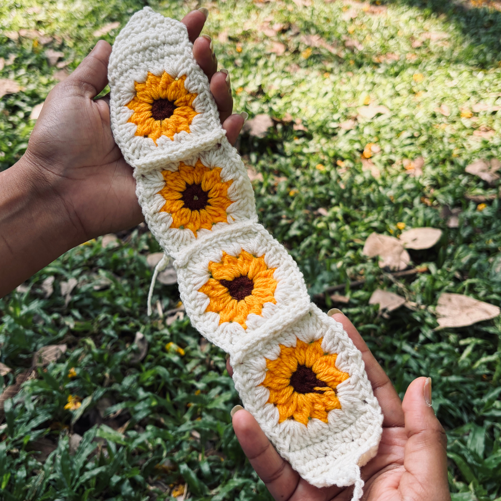 Crochet Sunflower Headband - White
