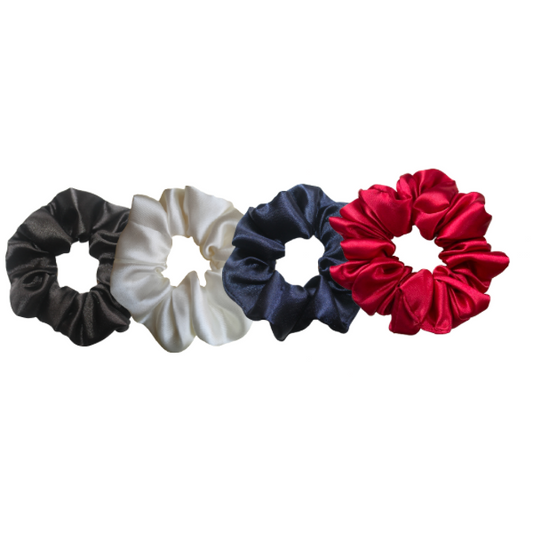 Satin Scrunchies Combo of ￼4 (Charcoal, Snow, Ink, Christmas)