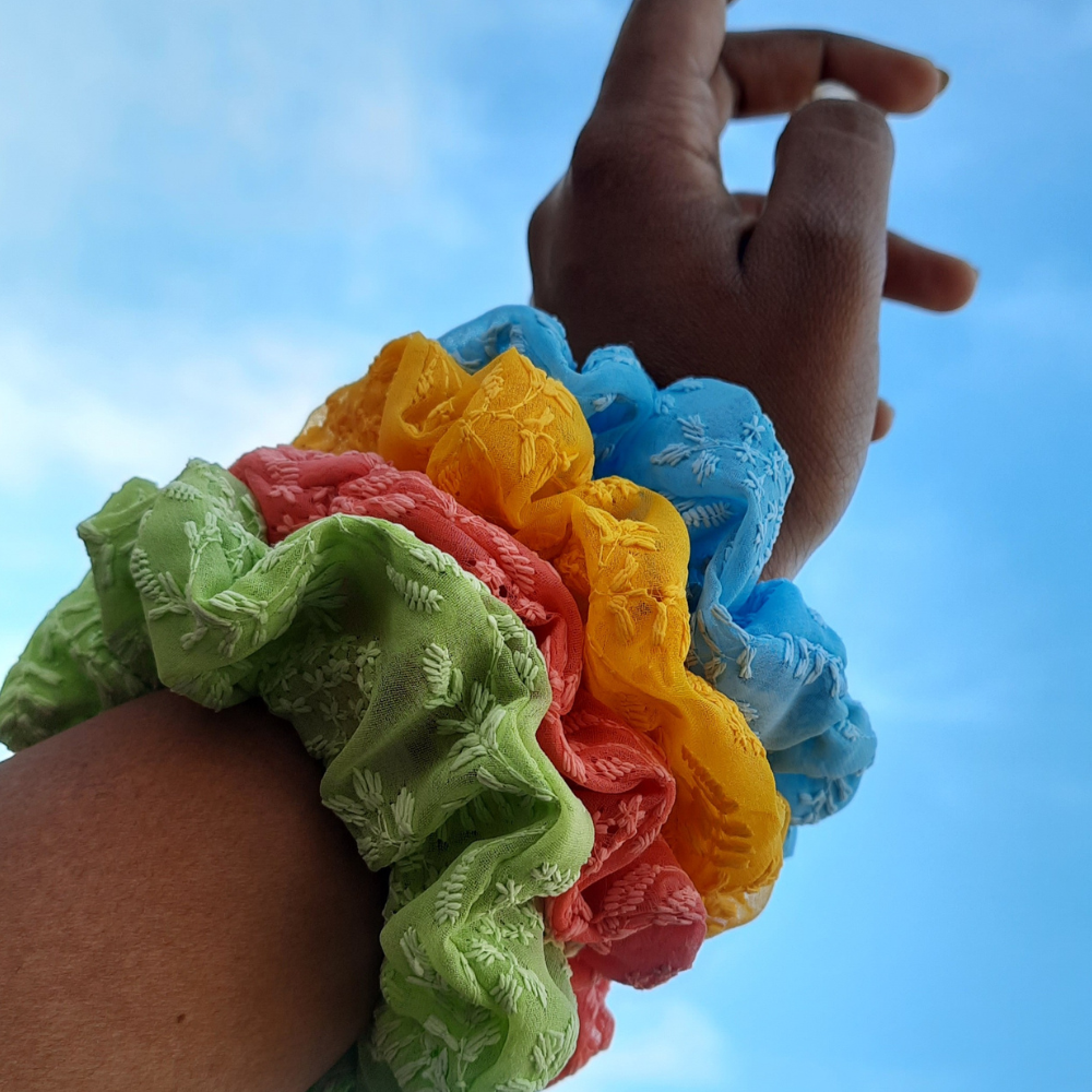 Yellow Chikankaari Scrunchie