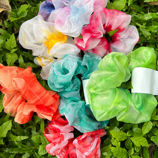 Pink Tie Dye Organza Scrunchie