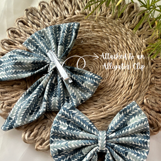 Blue Geometric Print Pigtail Bow