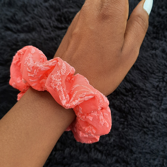 Pink Chikankaari Scrunchie