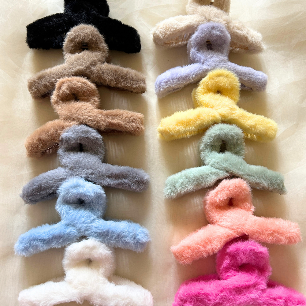 White Fur Claw Clip