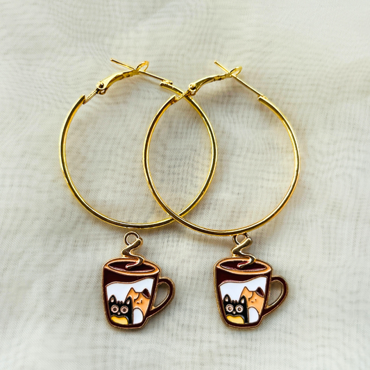 Cats in a Cup Hoop earrings