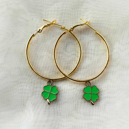Clover Leaf Hoop Earrings - Green