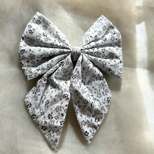 White Prints Pigtail Bow