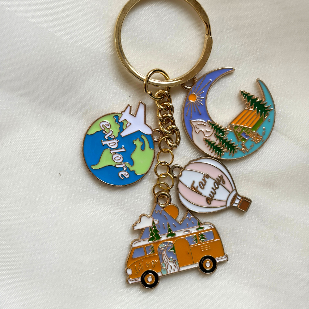 Travel themed Keychain Set of 4 Charms