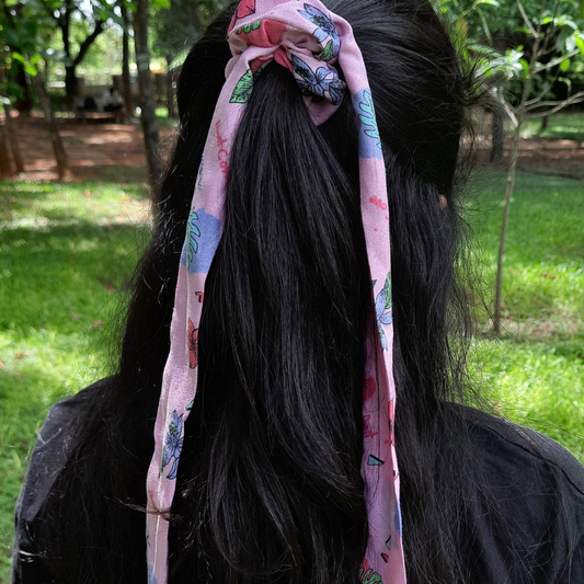 Pink Prints Tail Scrunchie  / Tail Scrunchie / Bowknot Scrunchie