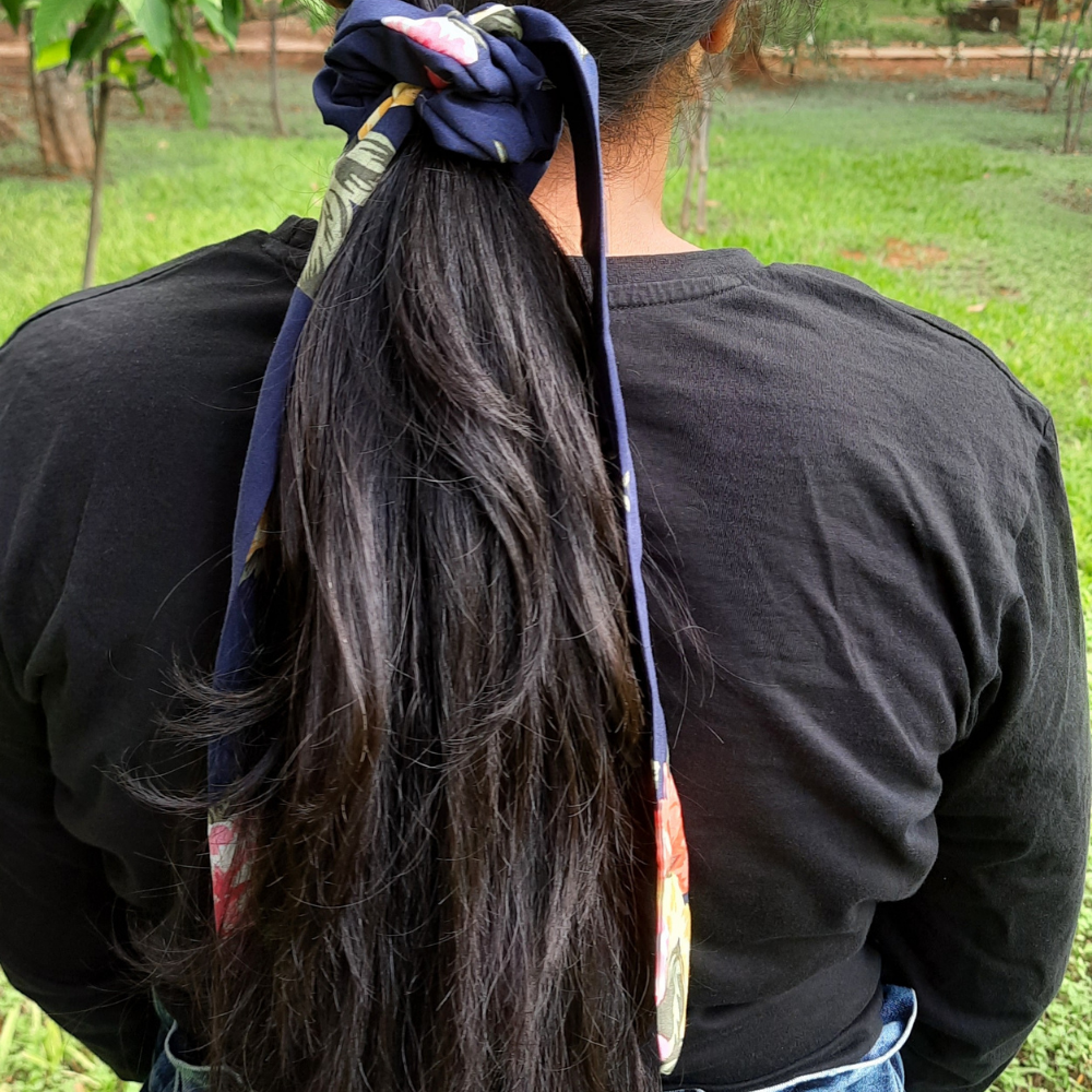 Blue Floral Prints Scarf Scrunchie  / Tail Scrunchie / Bowknot Scrunchie