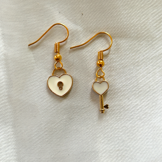 Lock and Key Mismatched Earrings - White