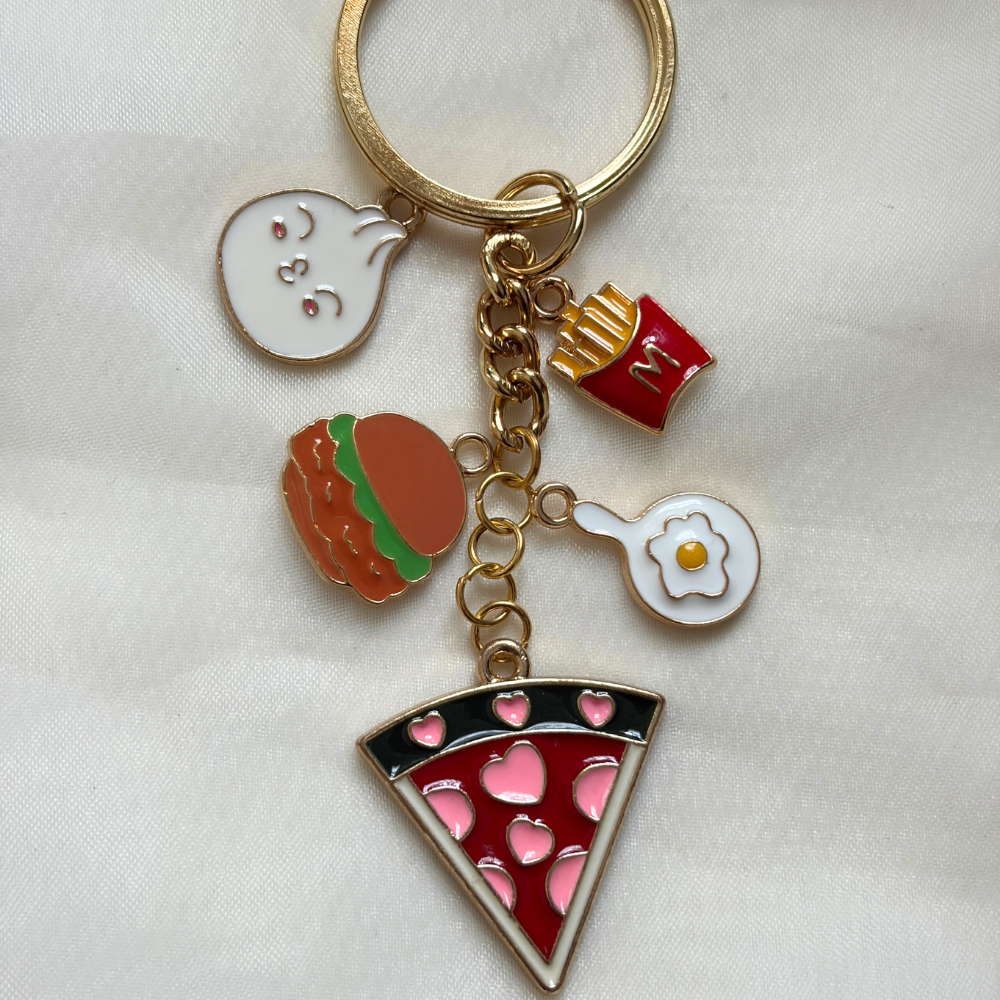 Pizza Keychain Set of 5 Charms - Food and Drink themed Keychains