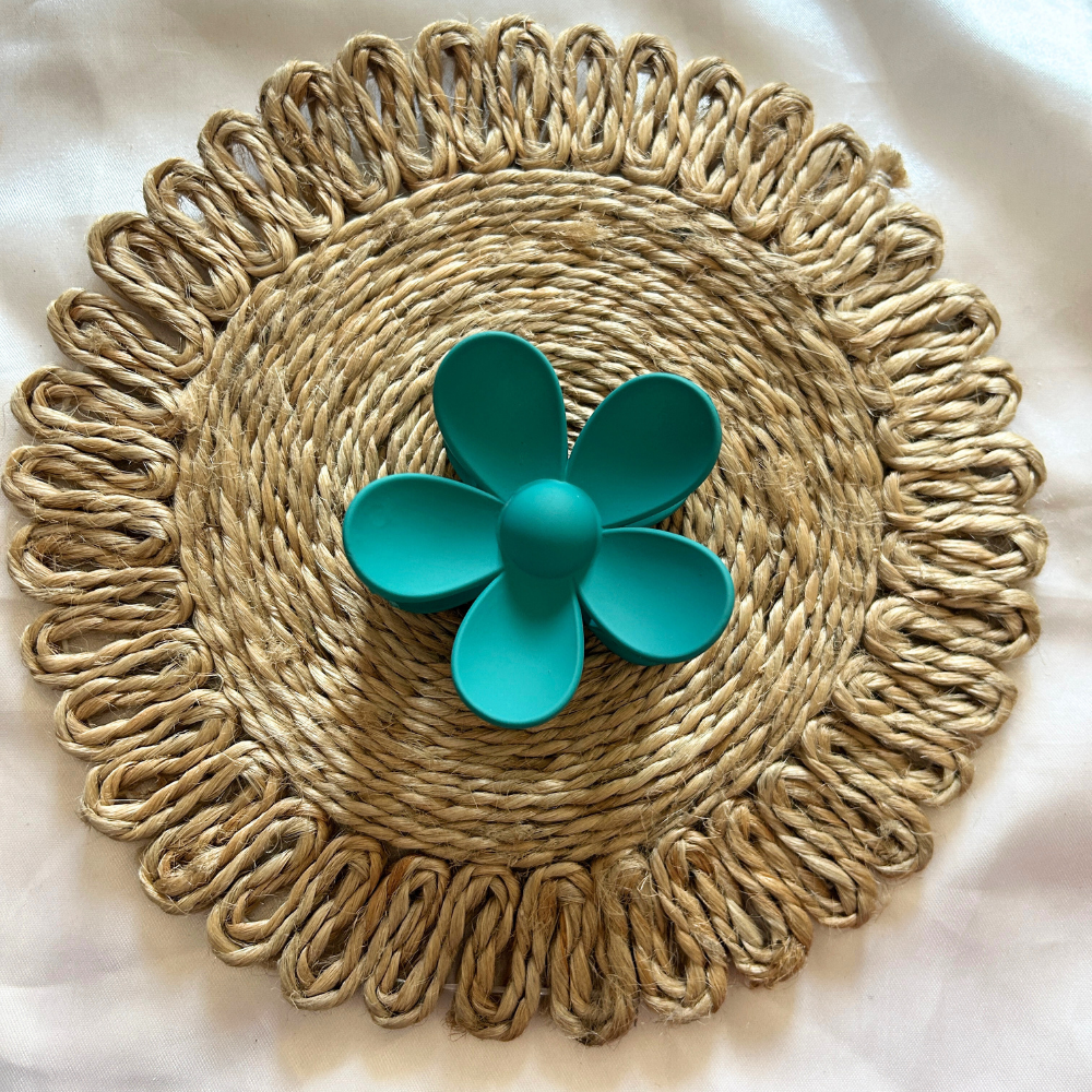 Teal Flower Claw Clip - Medium
