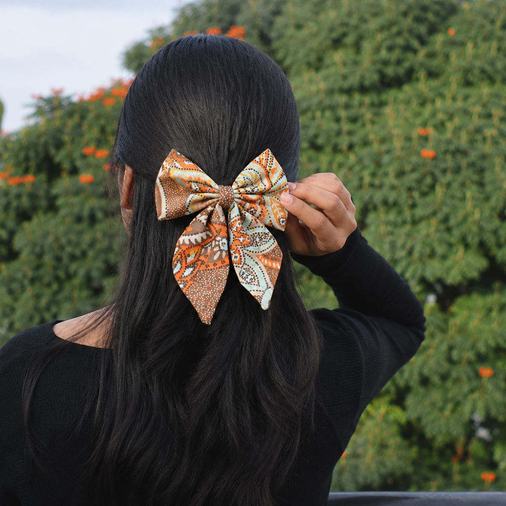 Orange Prints-  Pigtail Bow