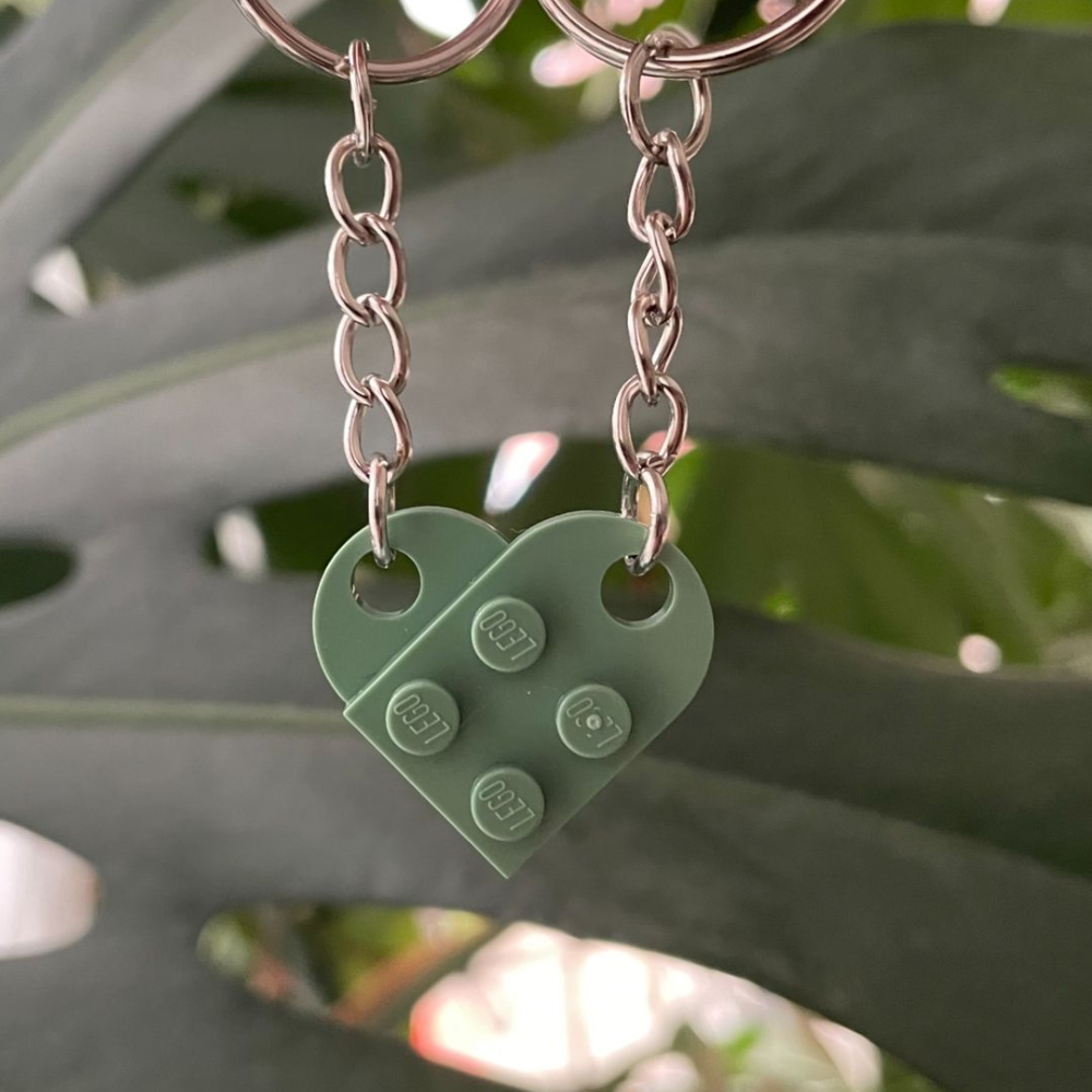 Lego Heart Couple Keychain - Set of 2 Keychains  (Green)