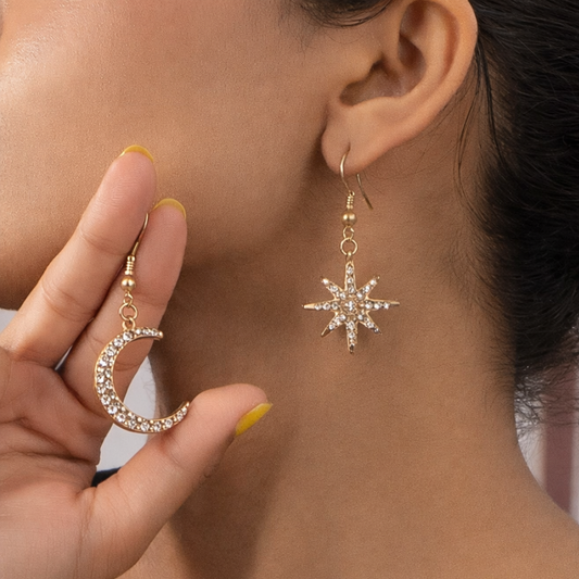 Sun and Moon Mismatched Earrings - Gold
